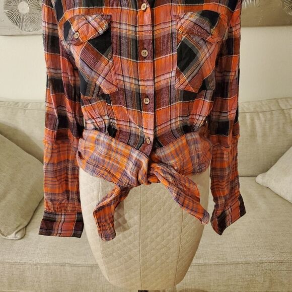 Free People First Bloom Plaid Top size Small in Washed Pop - NEW - Picture 8 of 15
